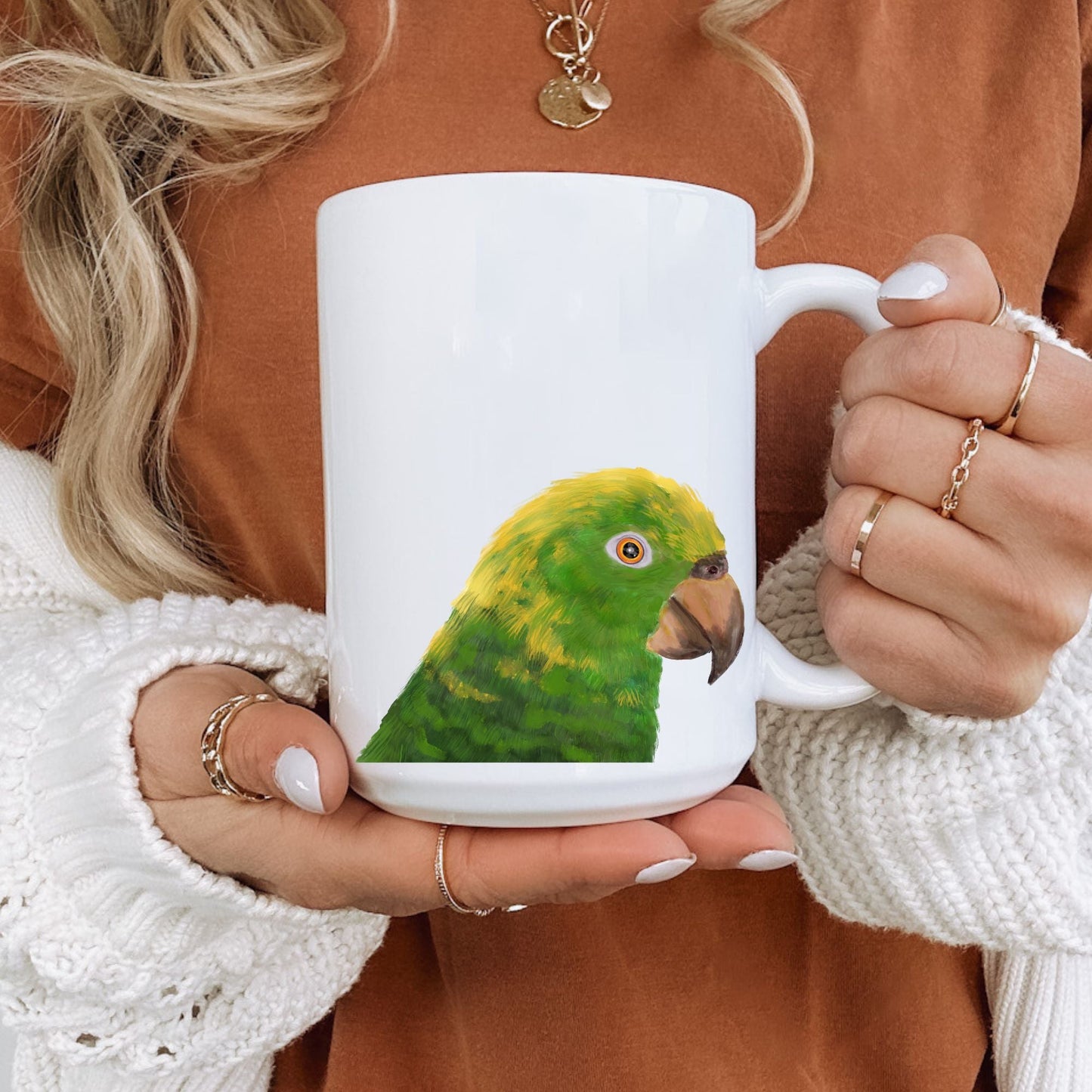 Green Parrot Mug with Vibrant Illustration - MerikaArt