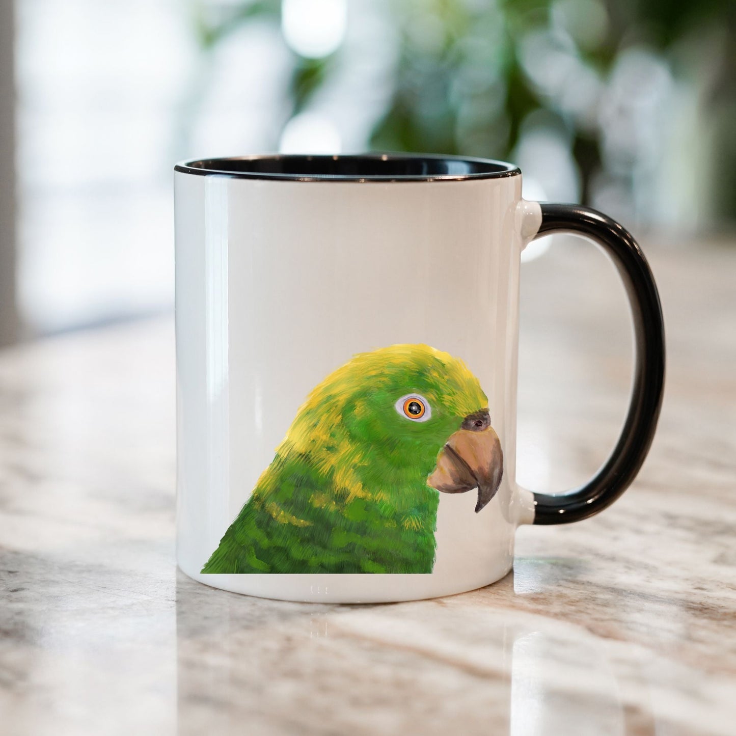 Green Parrot Mug with Vibrant Illustration - MerikaArt