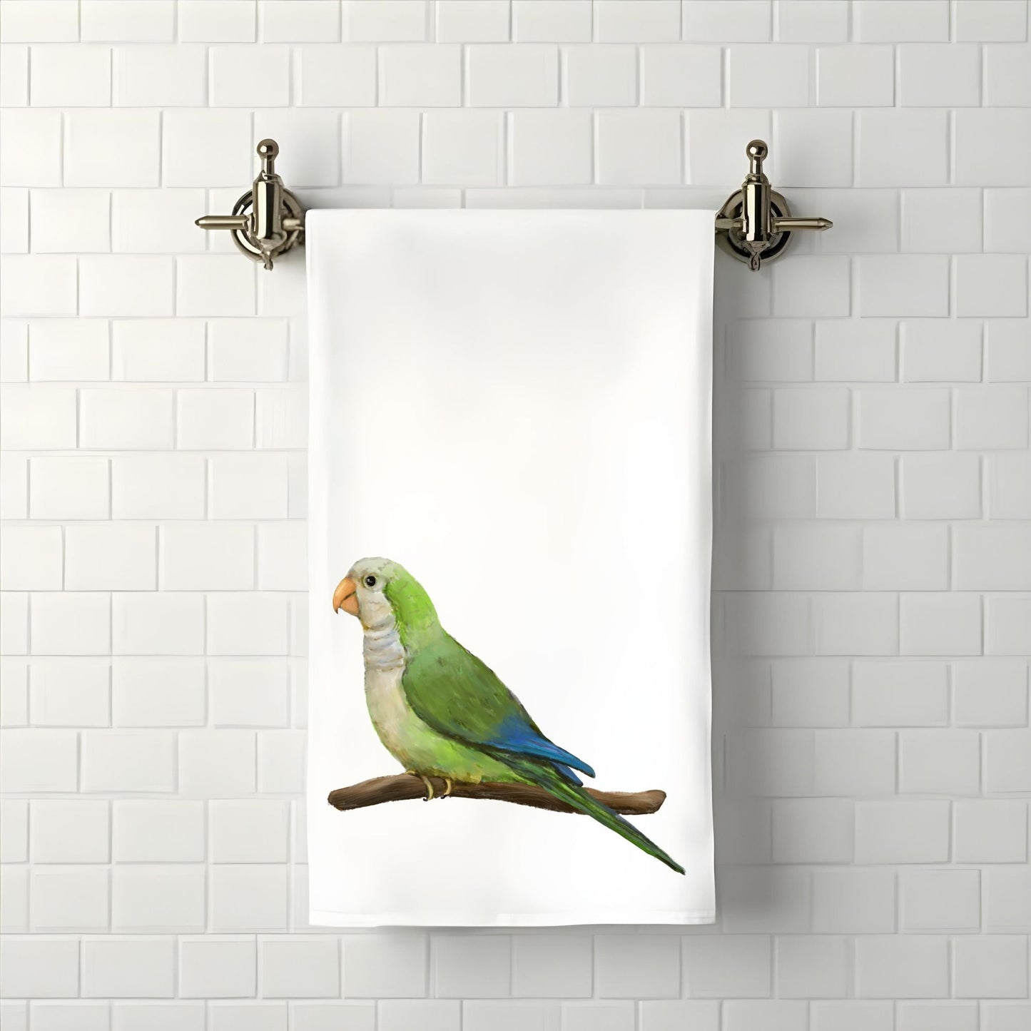 Green Quaker Parrot Bathroom Towel - MerikaArt