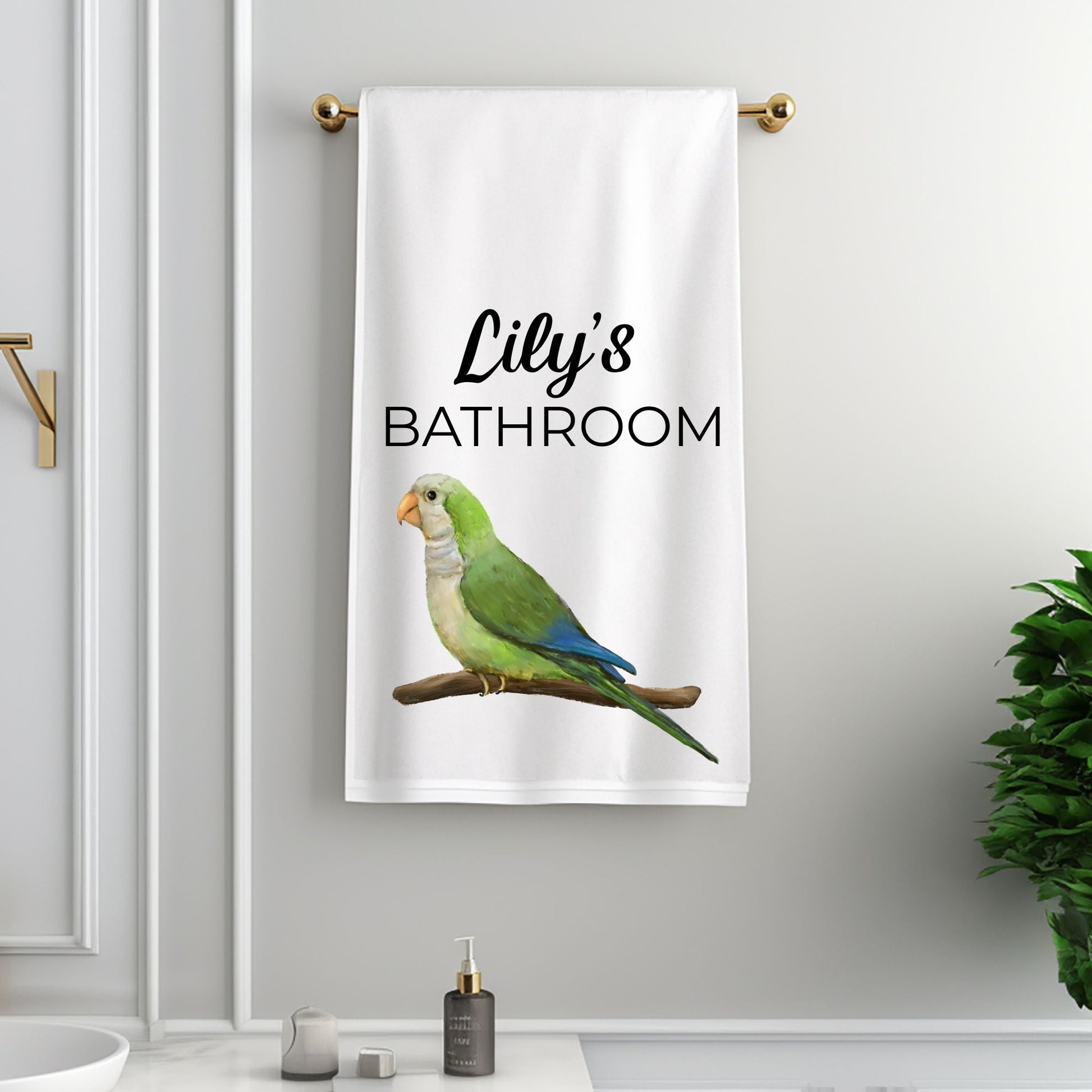 Green Quaker Parrot Bathroom Towel - MerikaArt