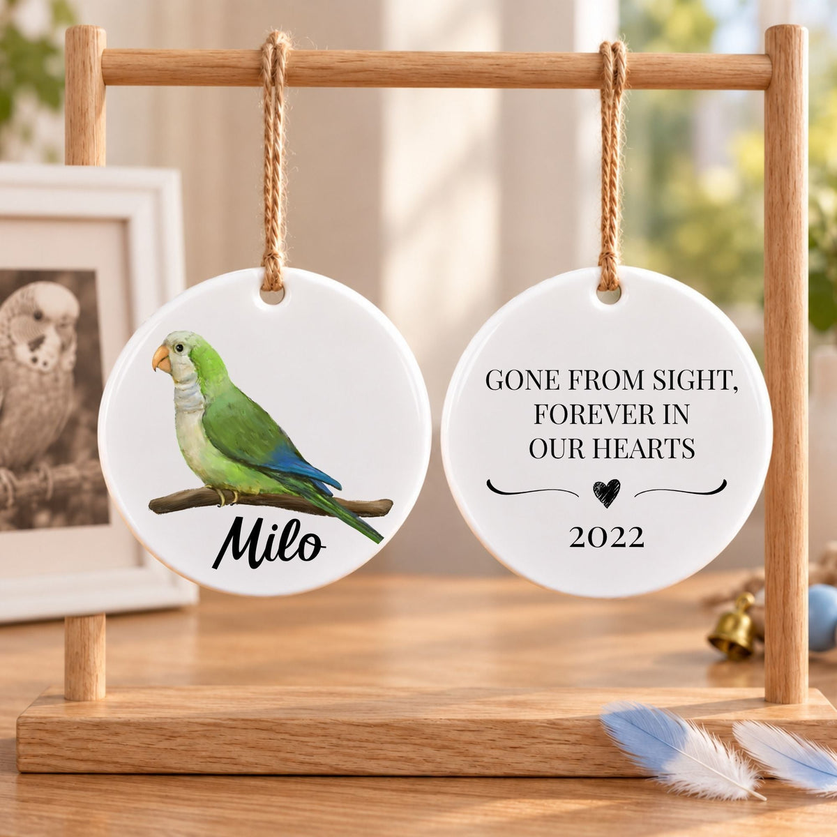 Green Quaker Parrot Ceramic Ornament - MerikaArt