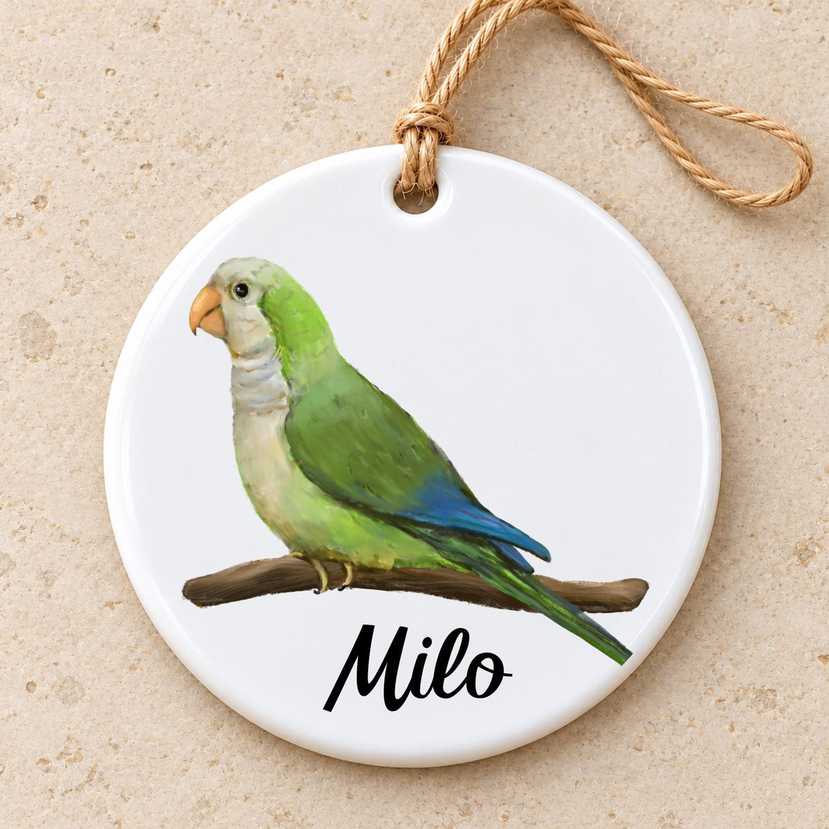 Green Quaker Parrot Ceramic Ornament - MerikaArt