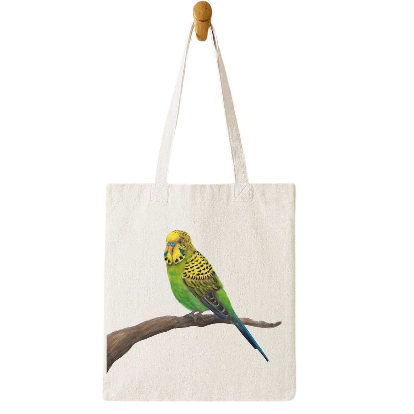 Green & Yellow Budgie Canvas Tote Bag - MerikaArt