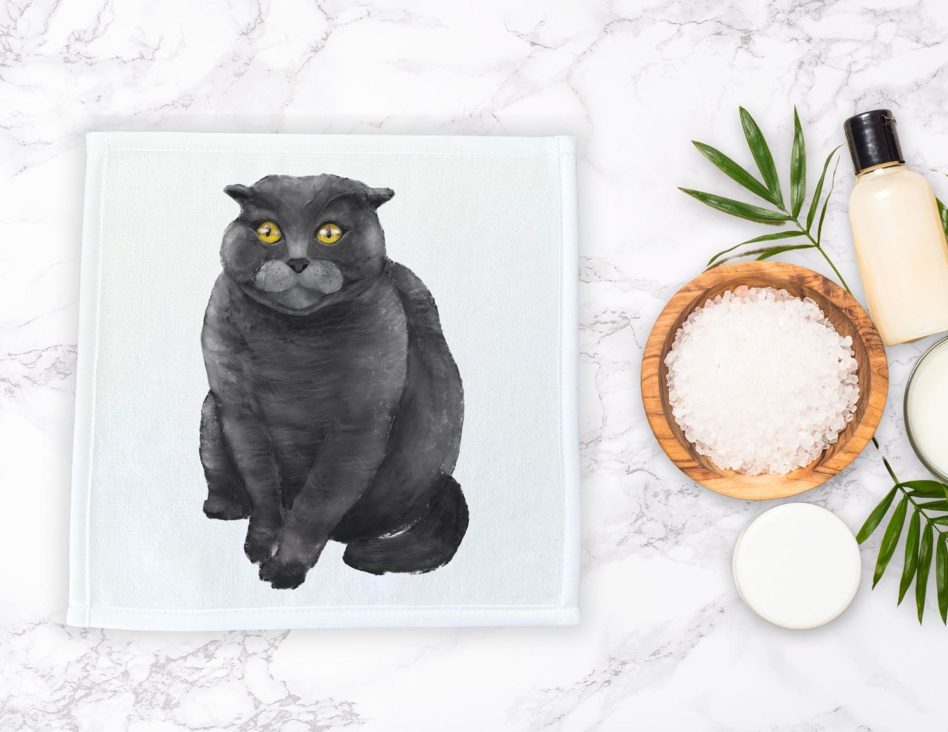 Grey Cat Washcloth - MerikaArt