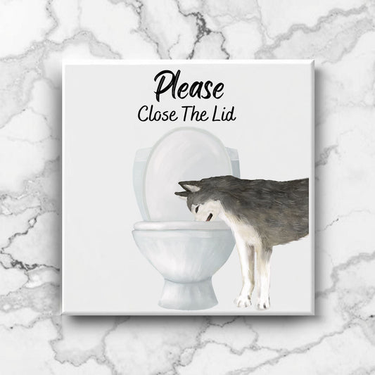 Grey Husky Close The Lid Ceramic Tile - MerikaArt