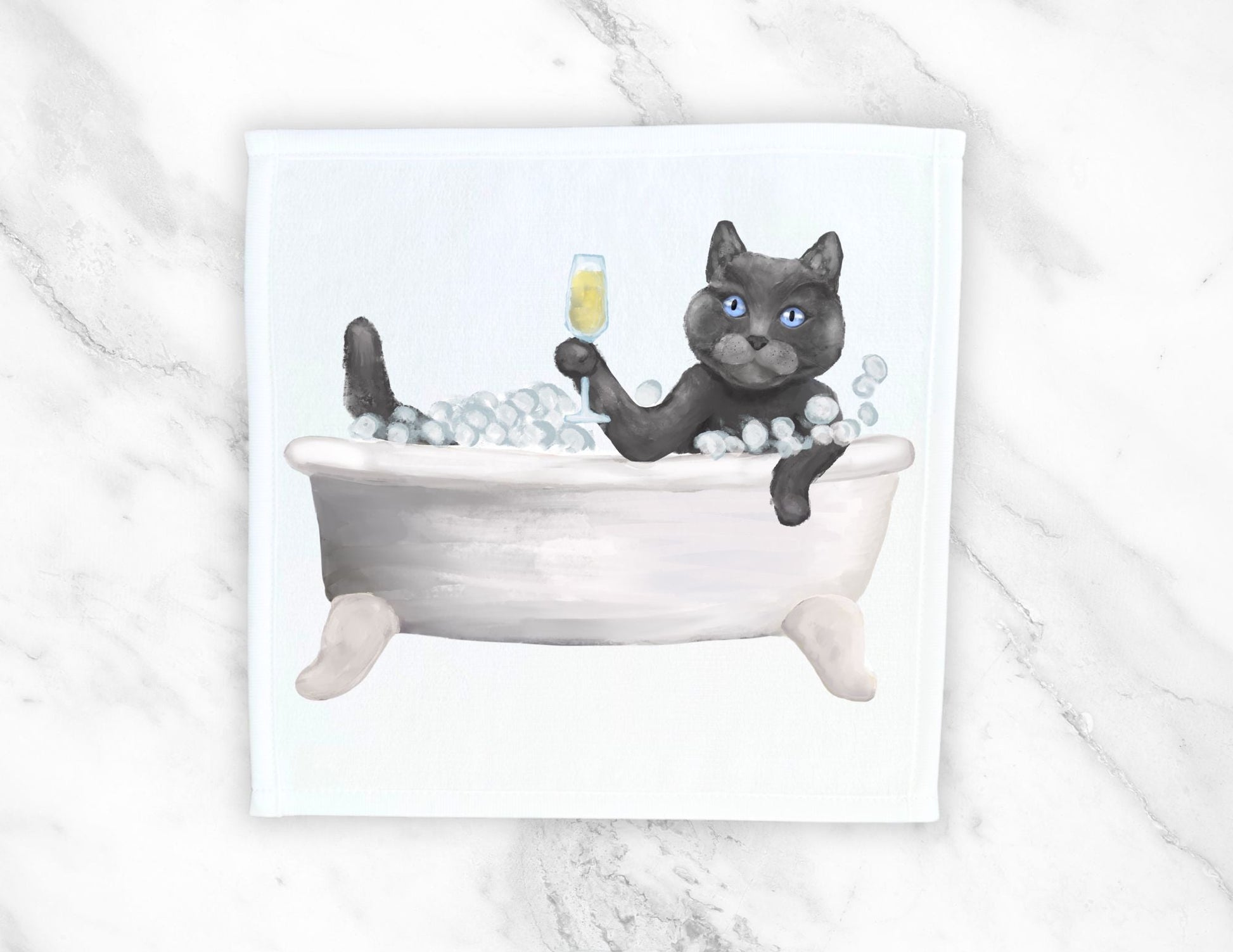 Grey Scottish Cat in Tub Washcloth – Elegant and Whimsical - MerikaArt