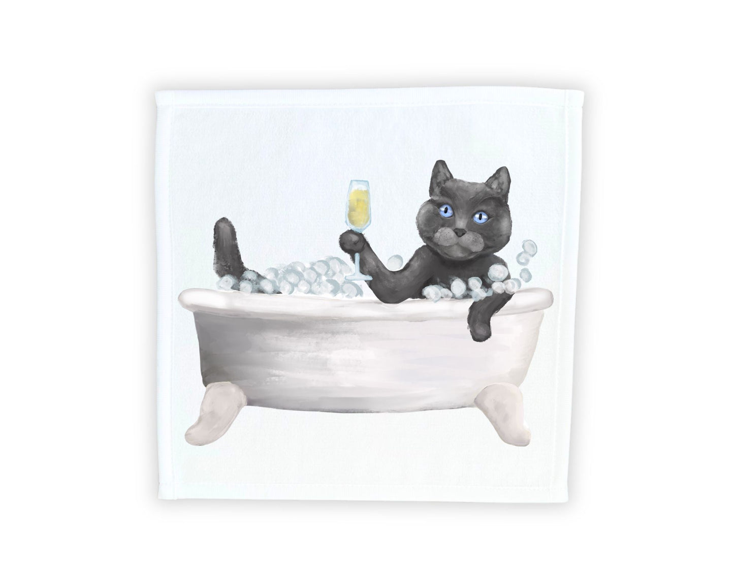 Grey Scottish Cat in Tub Washcloth – Elegant and Whimsical - MerikaArt