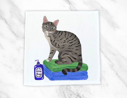 Grey Tabby Cat with Catnip Shampoo Washcloth – A Fun and Unique Gift - MerikaArt