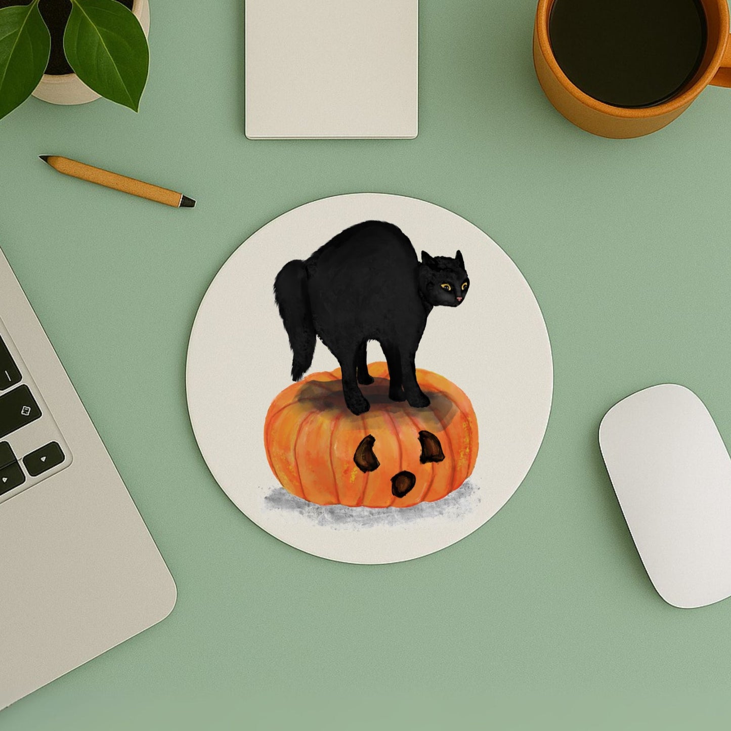 Halloween Black Cat Mousepad - MerikaArt