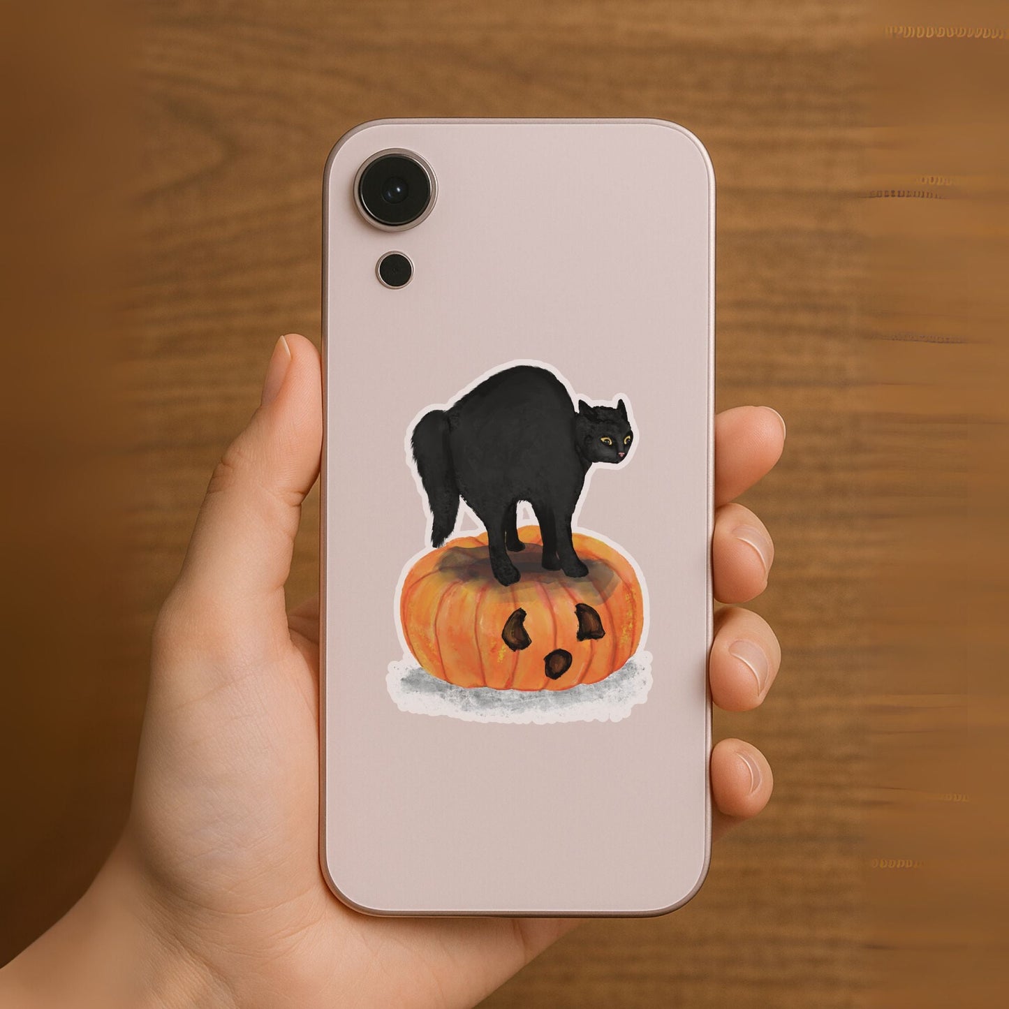 Halloween Black Cat on Pumpkin Sticker - MerikaArt