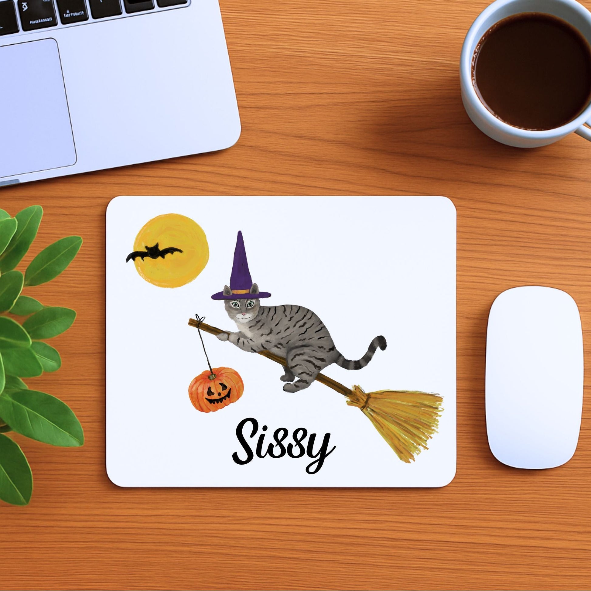 Halloween Gray Tabby Cat Mousepad - MerikaArt
