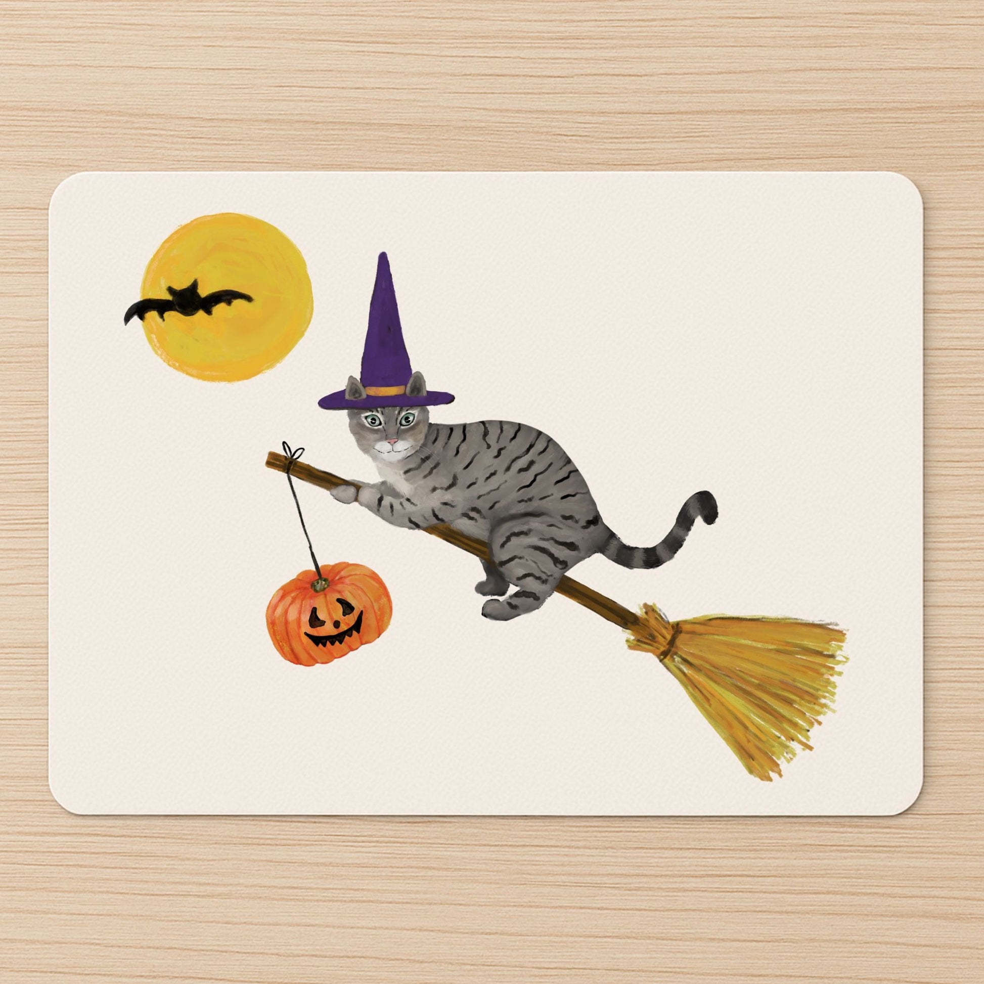 Halloween Gray Tabby Cat Mousepad - MerikaArt