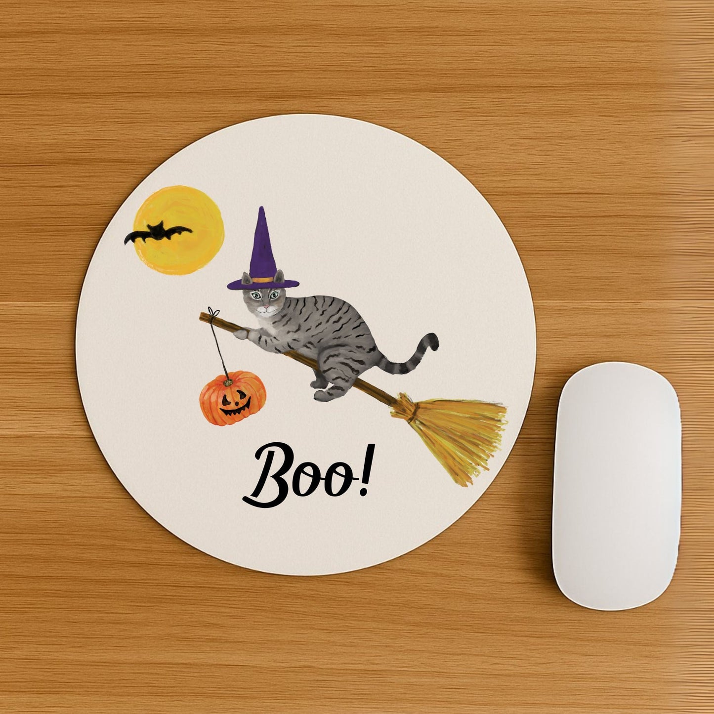 Halloween Gray Tabby Cat Mousepad - MerikaArt