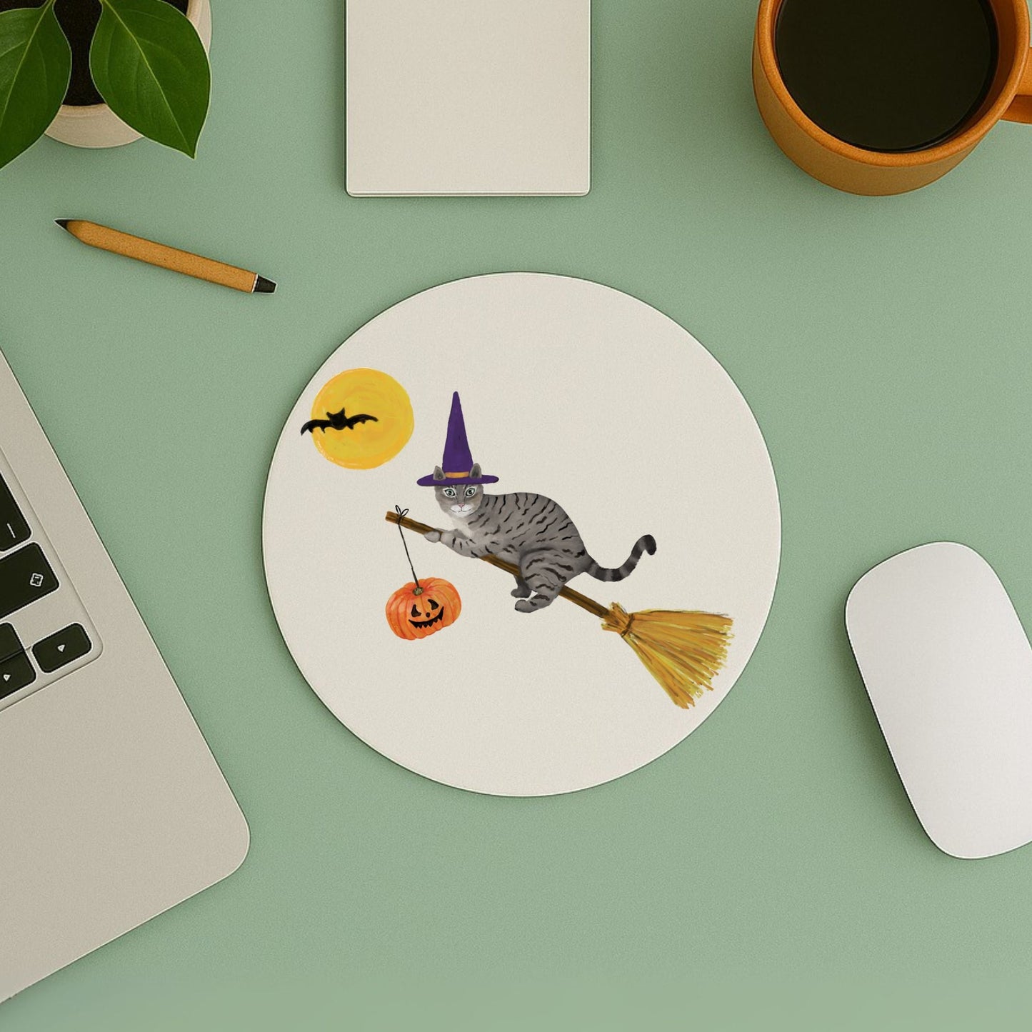 Halloween Gray Tabby Cat Mousepad - MerikaArt