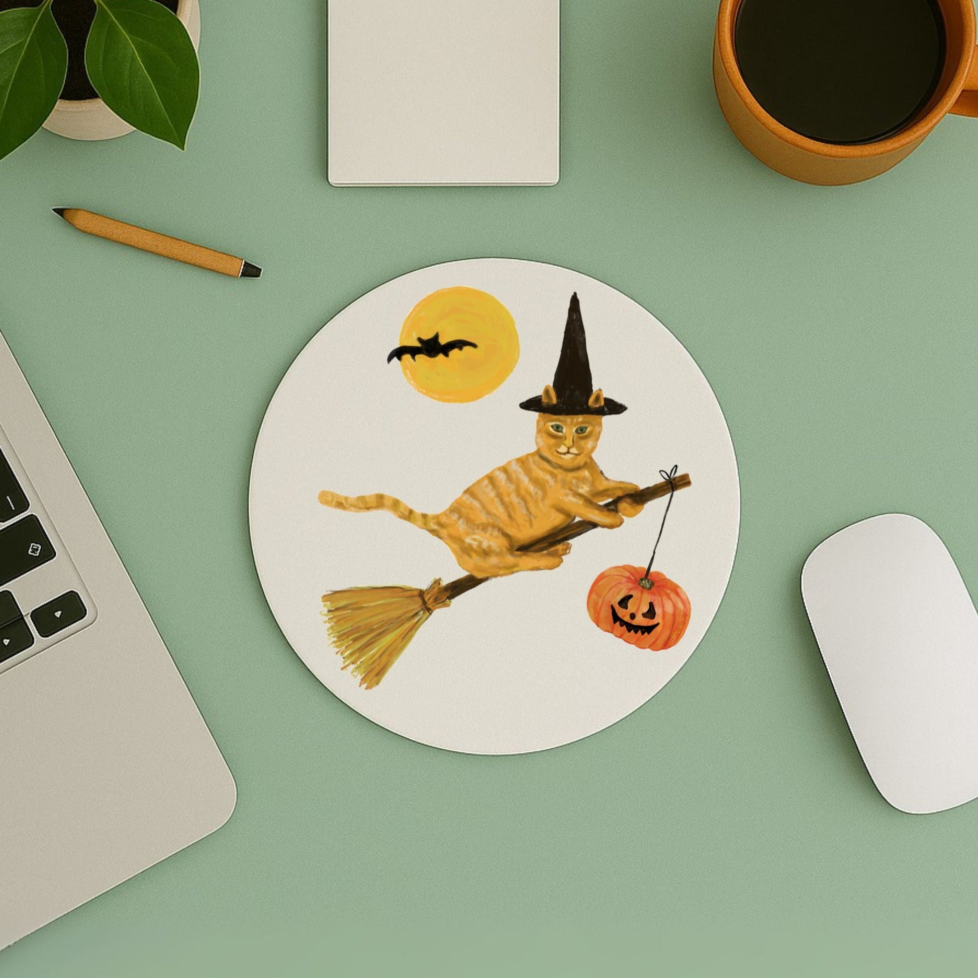 Halloween Orange Tabby Cat Mousepad - MerikaArt