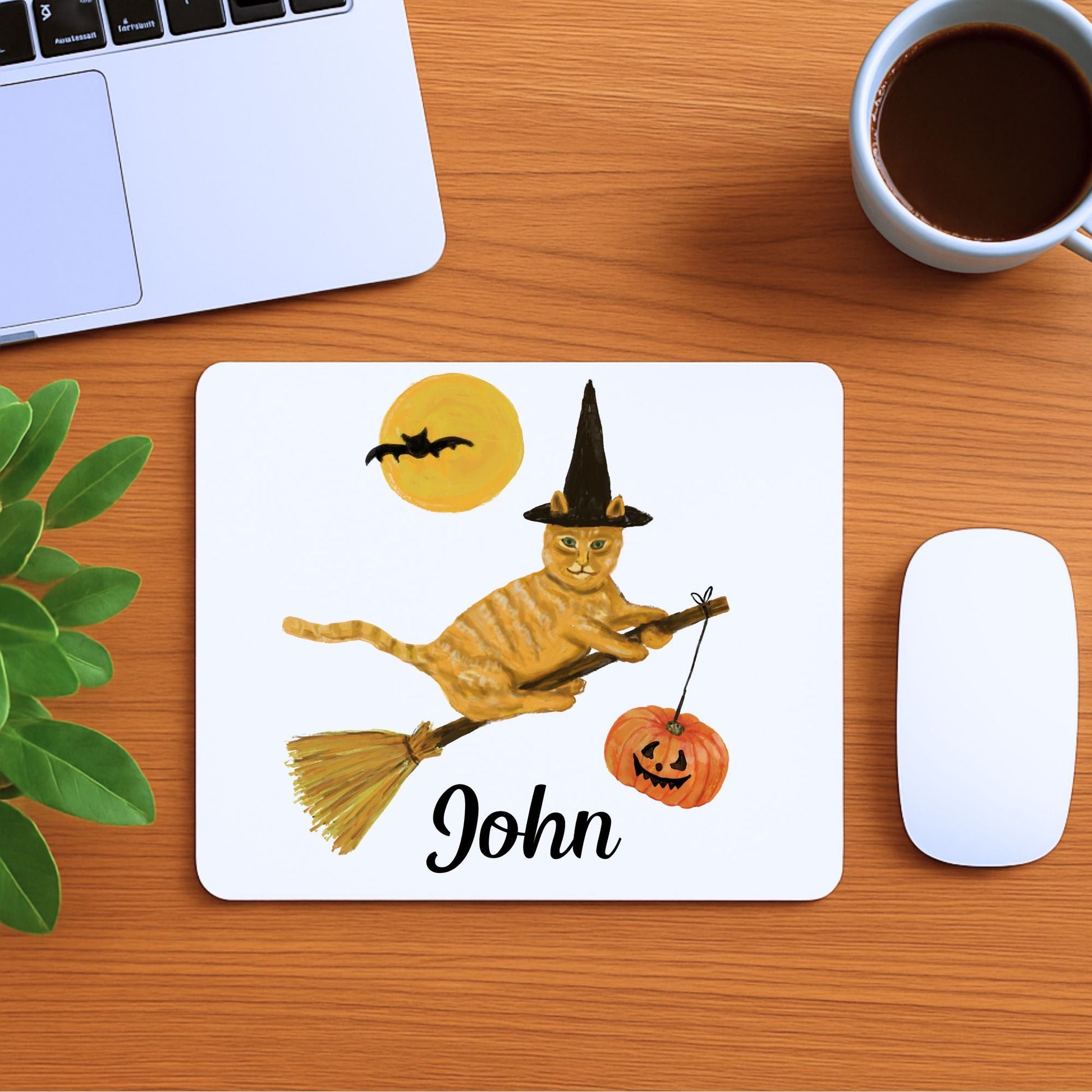 Halloween Orange Tabby Cat Mousepad - MerikaArt