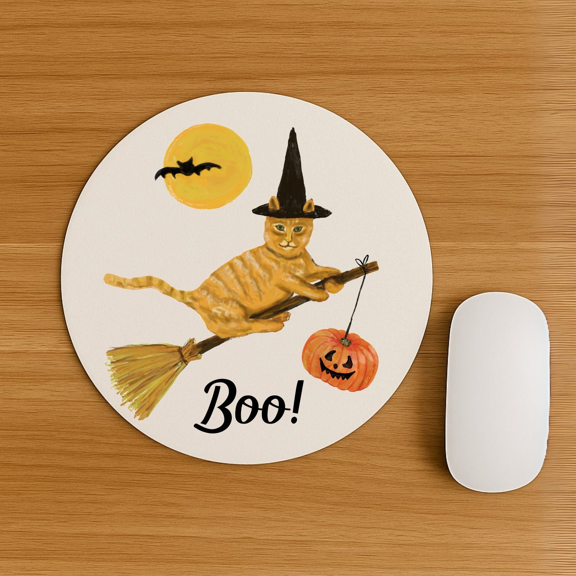 Halloween Orange Tabby Cat Mousepad - MerikaArt