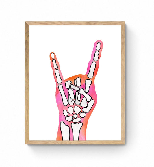 Halloween Peace Sign Painting, Pink an Orange Peace Sign Artwork, Holiday Wall Art, Skeleton Hand Peace Sign, Fall Painting - MerikaArt