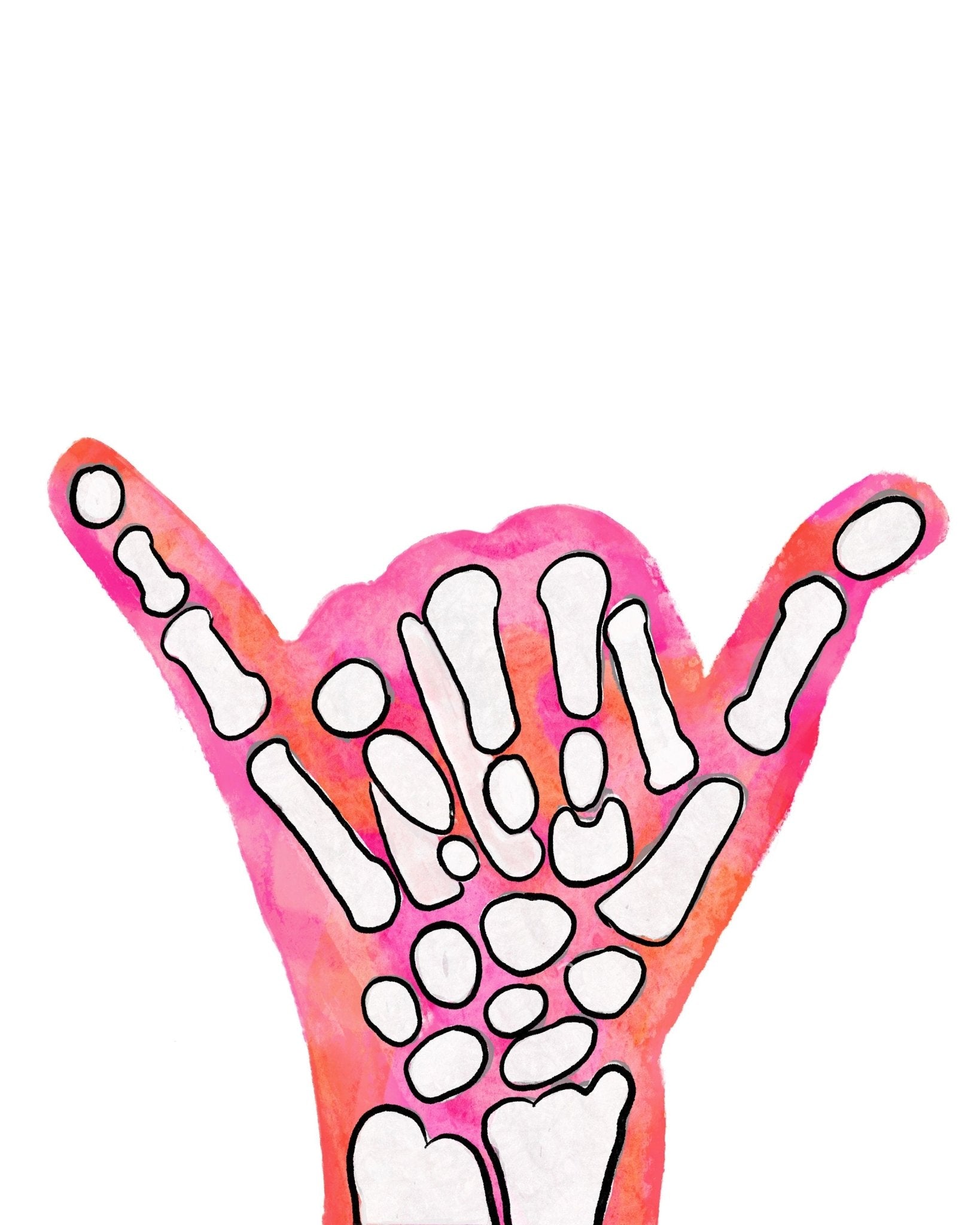 Halloween Shaka Sign Painting, Pink an Orange Peace Sign Artwork, Holiday Wall Art, Skeleton Hand Shaka Sign, Fall Painting - MerikaArt