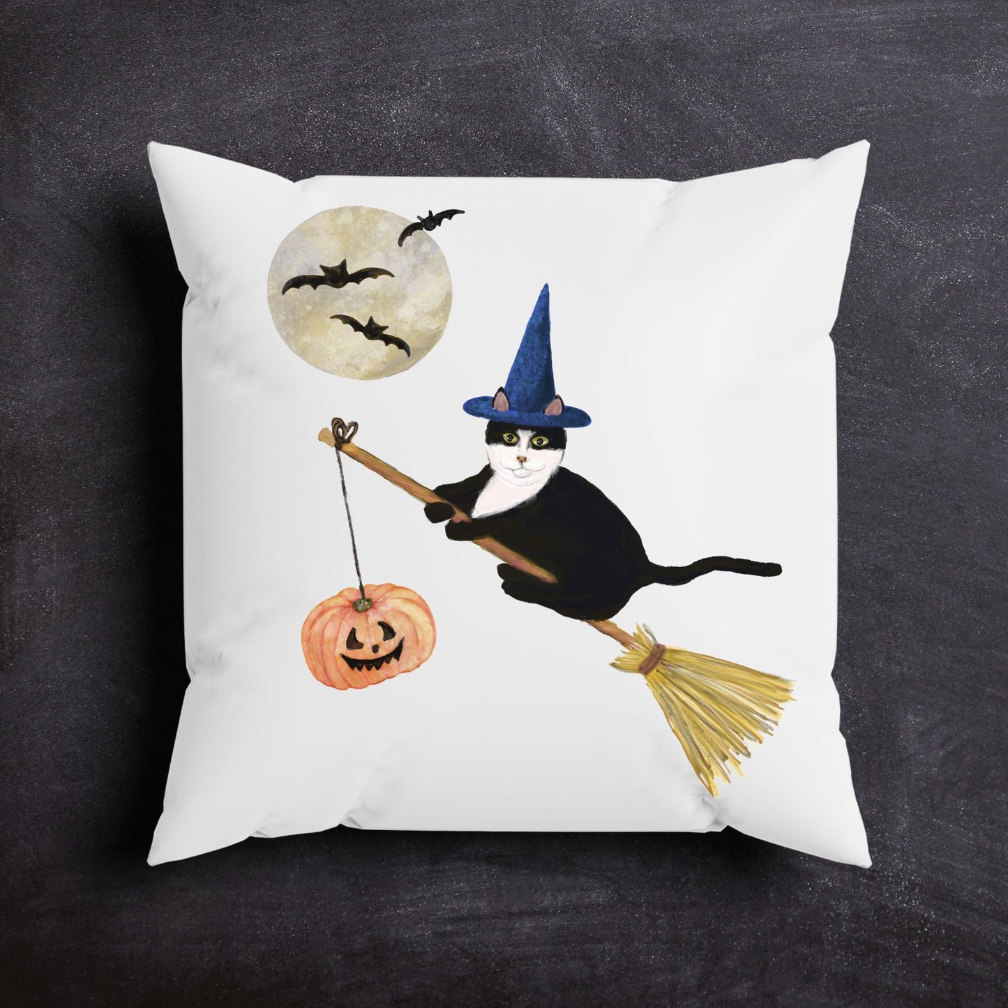Halloween Tuxedo Witch Cat Pillow - MerikaArt