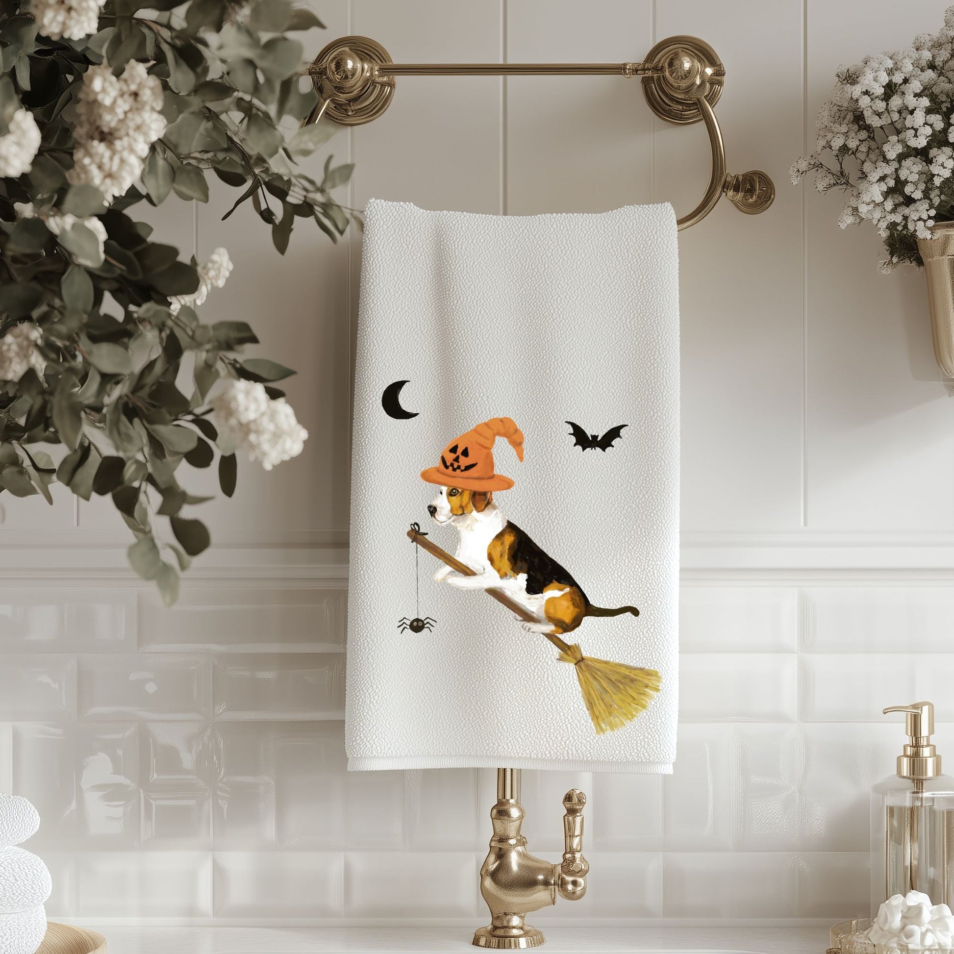 Halloween Witch Dog Bathroom Towel - MerikaArt
