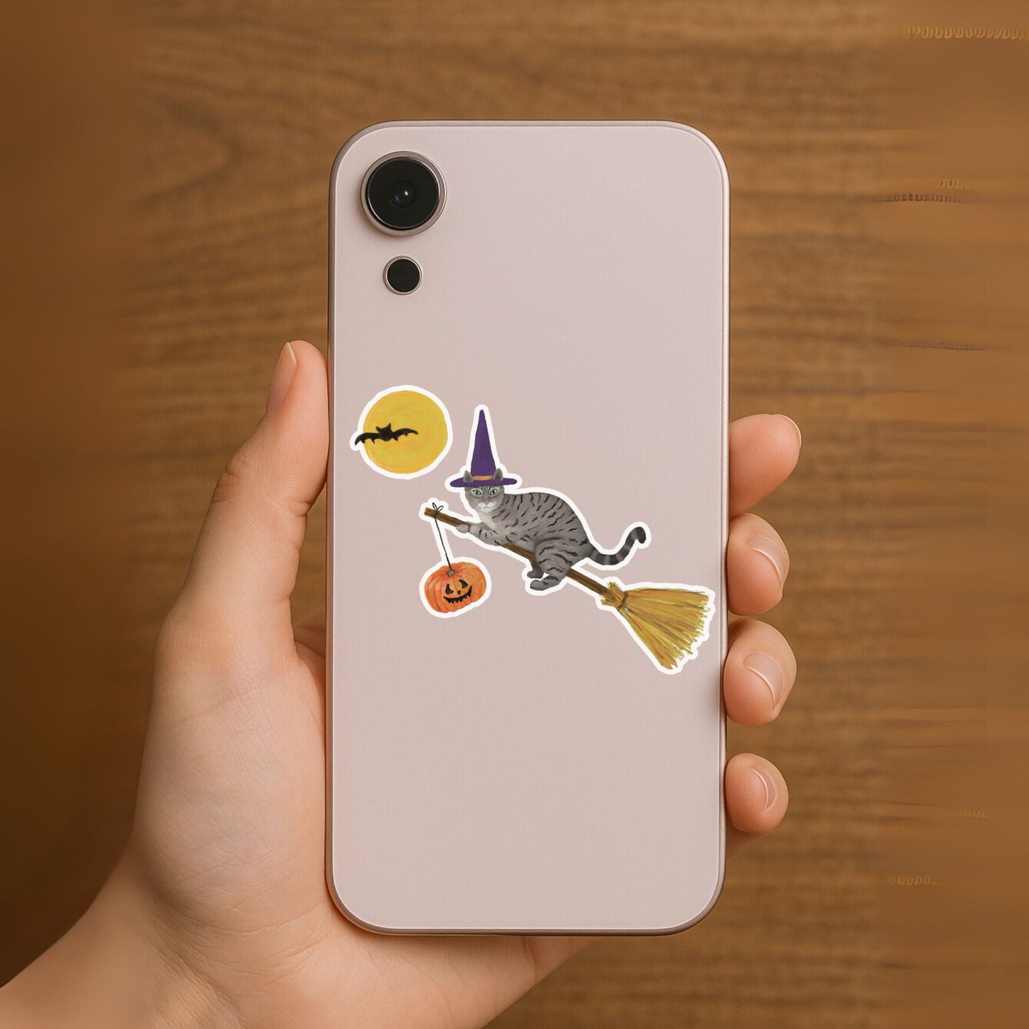 Halloween Witch Gray Tabby Cat Sticker - MerikaArt