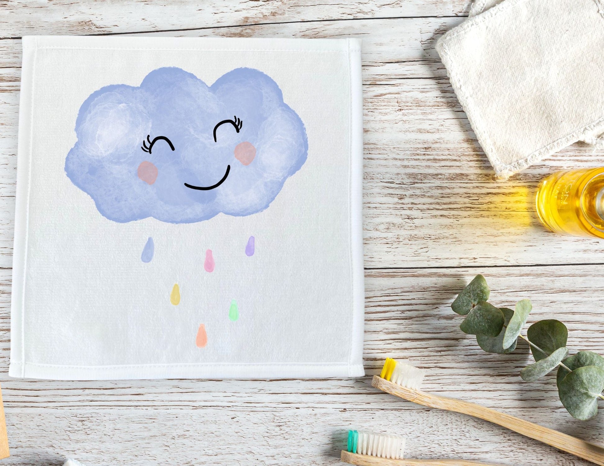 Happy Rain Cloud Washcloth - MerikaArt