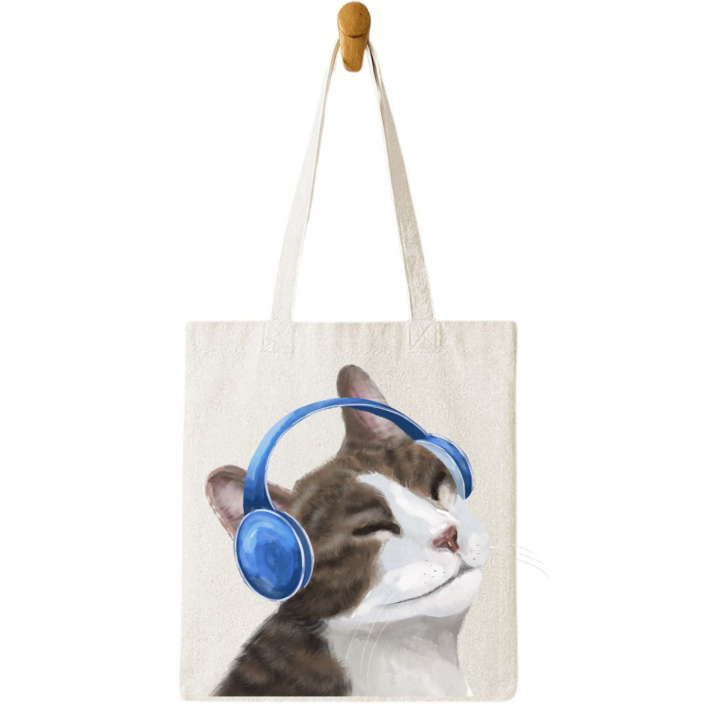 Headphones Cat Canvas Tote Bag - MerikaArt