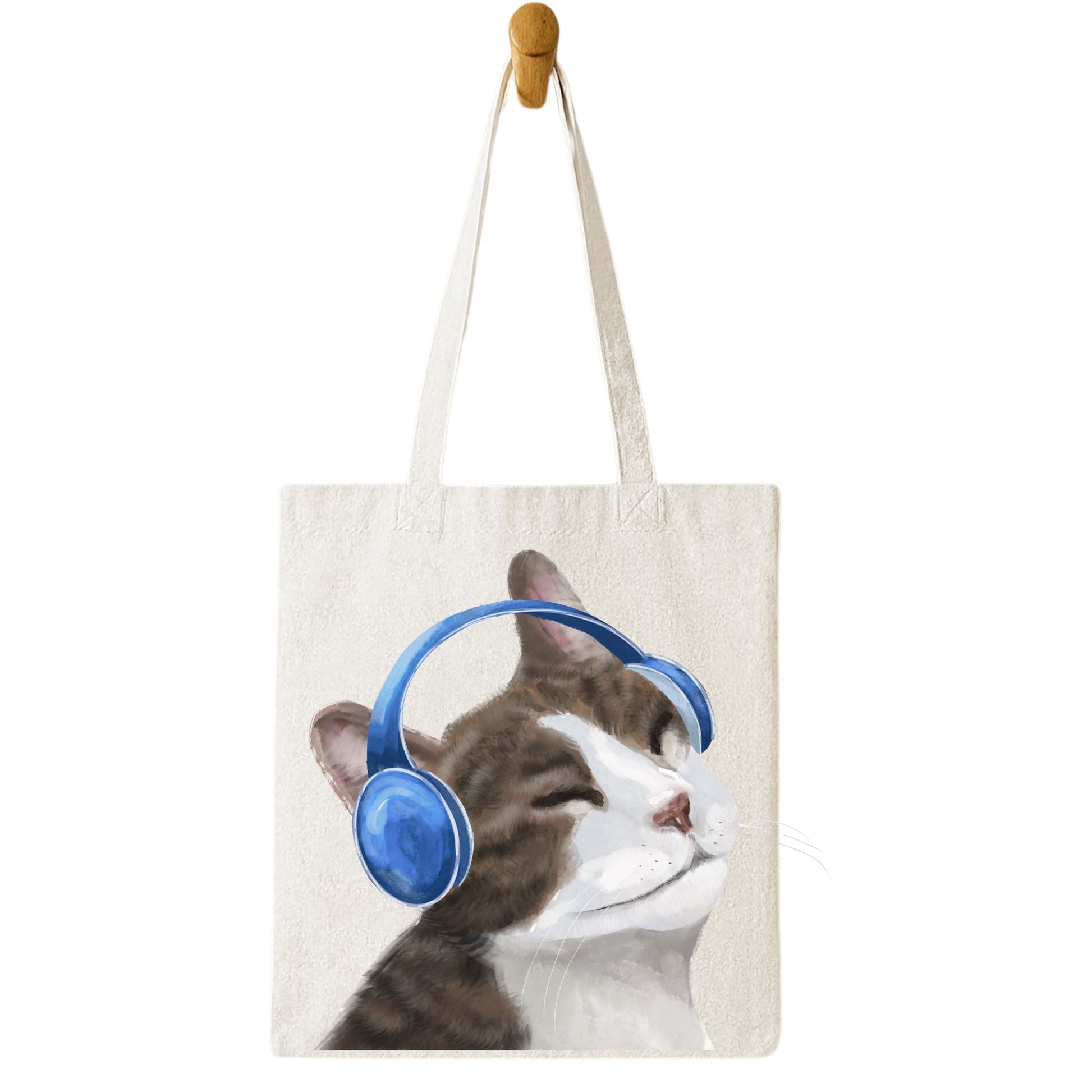 Headphones Cat Canvas Tote Bag - MerikaArt