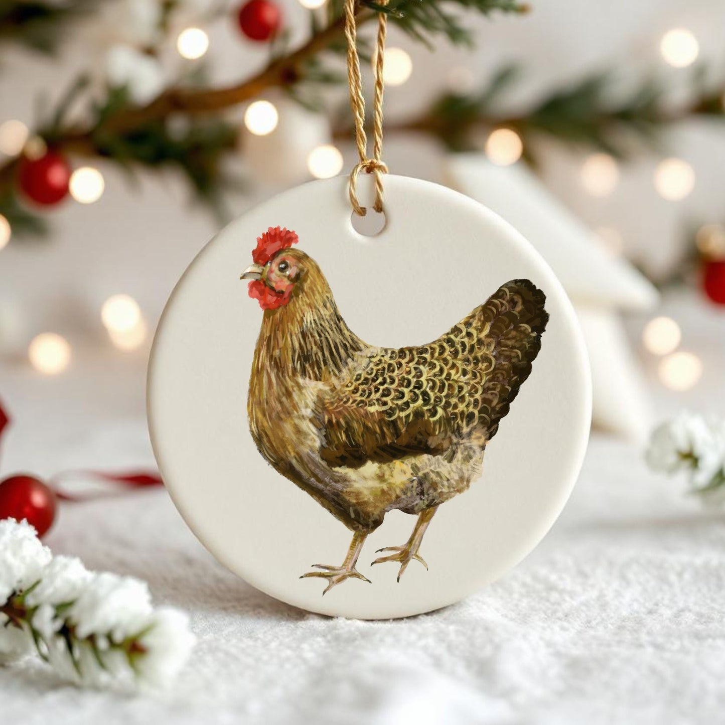 Hen Ceramic Christmas Ornament - MerikaArt