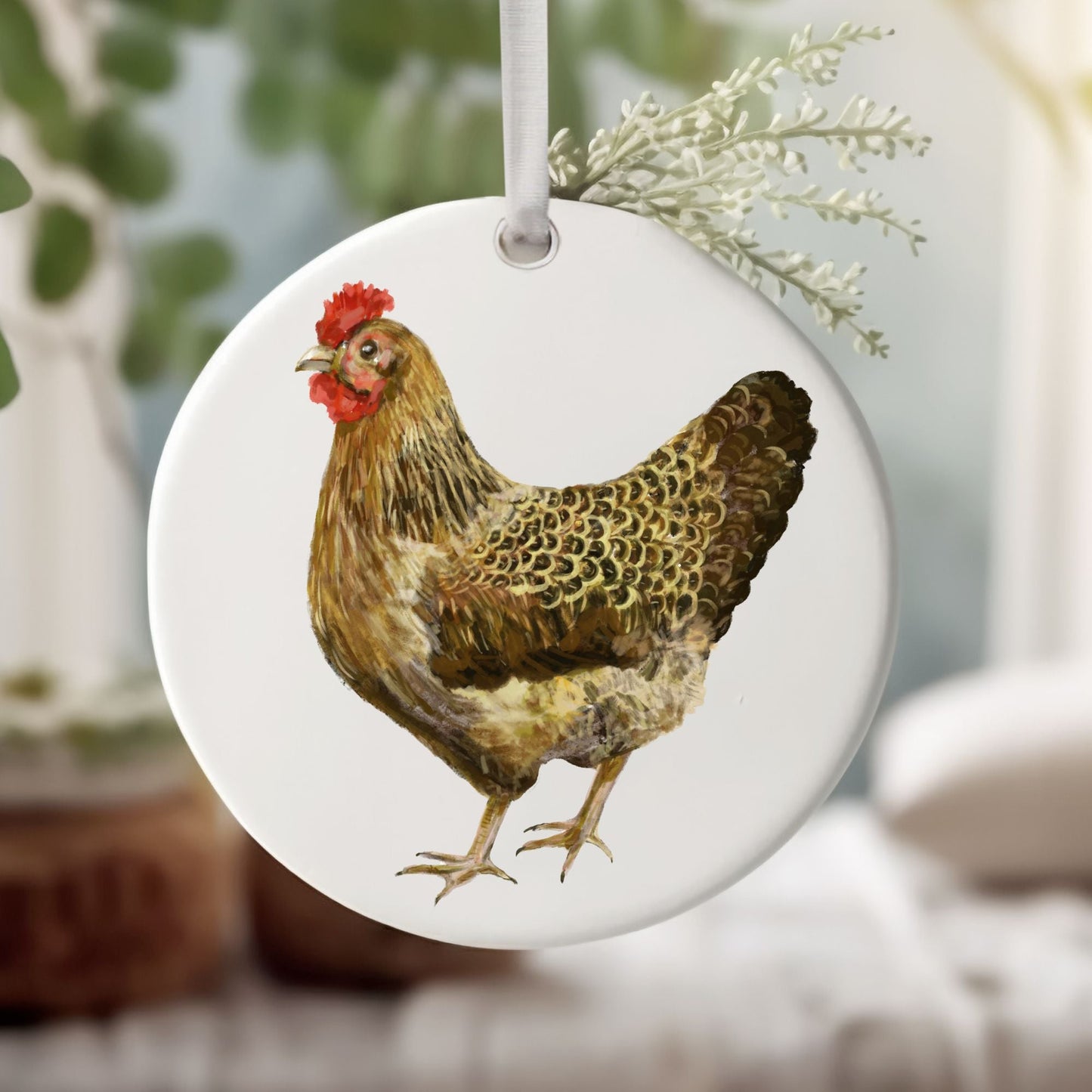 Hen Ceramic Christmas Ornament - MerikaArt