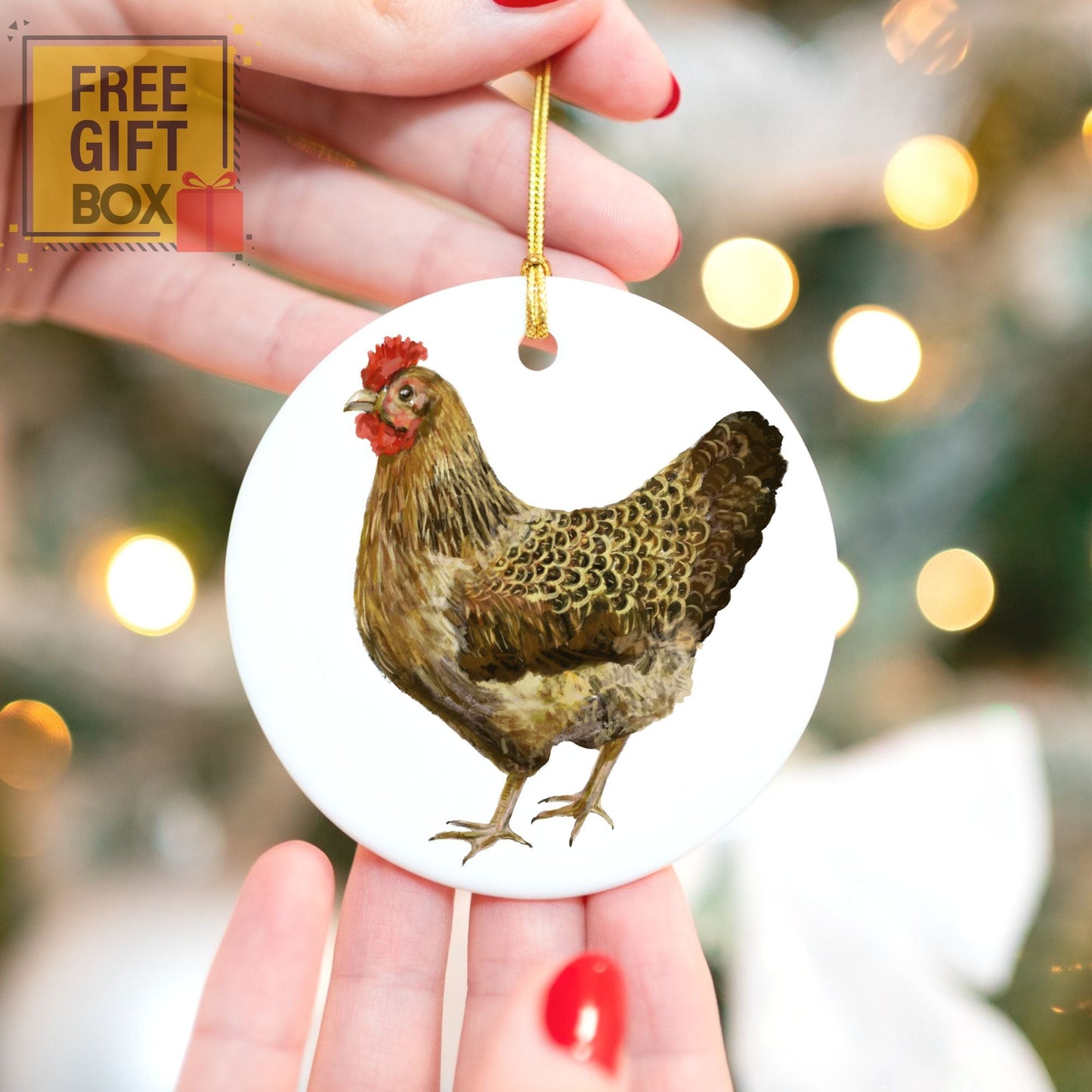 Hen Ceramic Christmas Ornament - MerikaArt