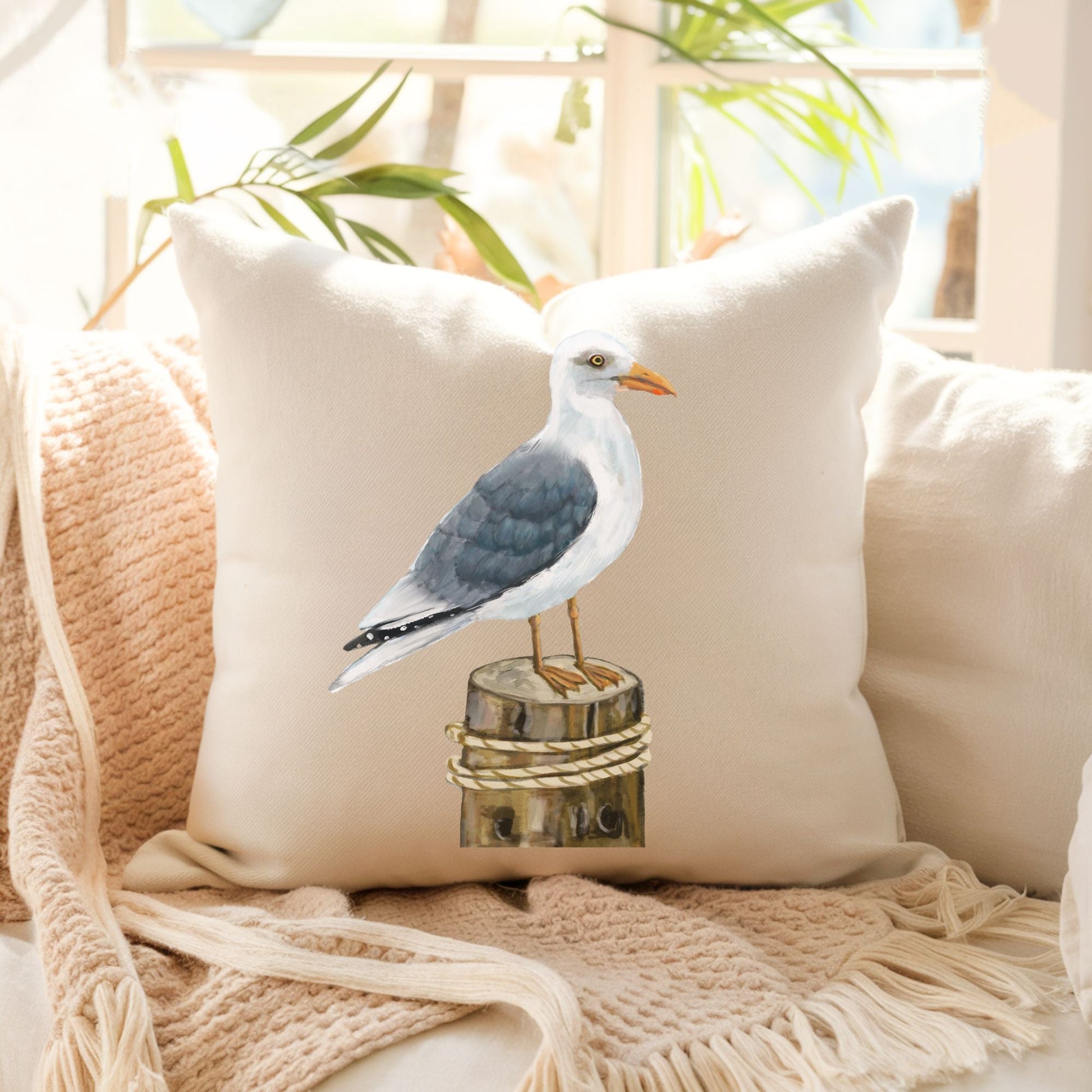 Herring Gull Coastal Pillow - MerikaArt