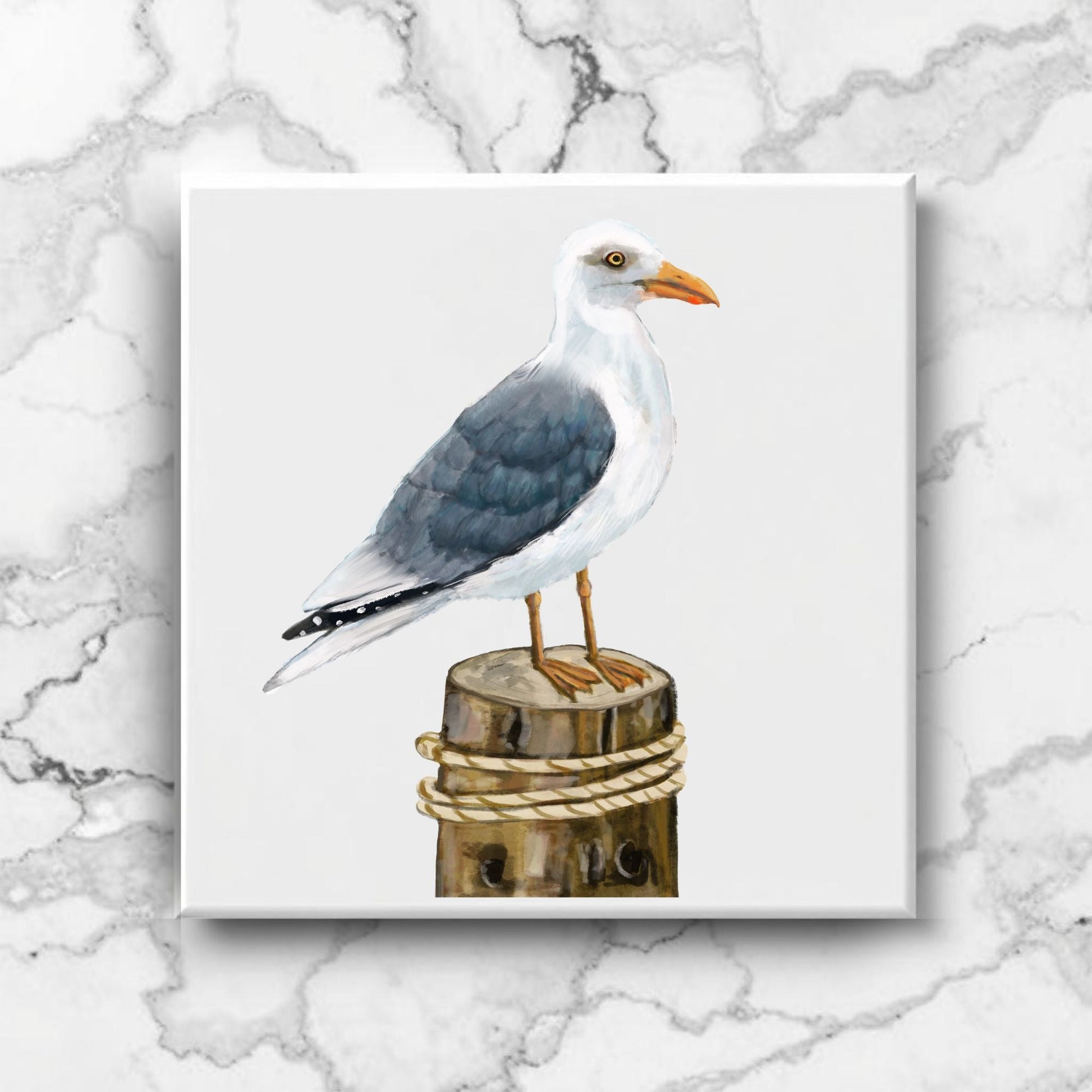 Herring Gull on Dock Ceramic Tile - MerikaArt
