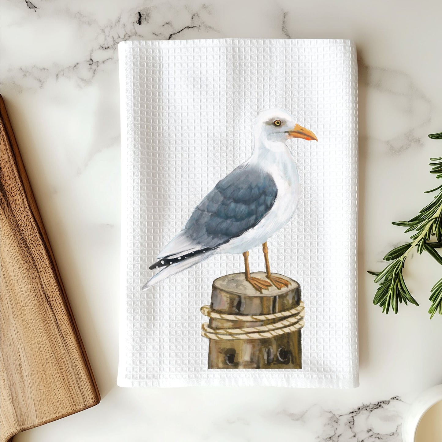 Herring Gull on Dock Kitchen Towel - MerikaArt