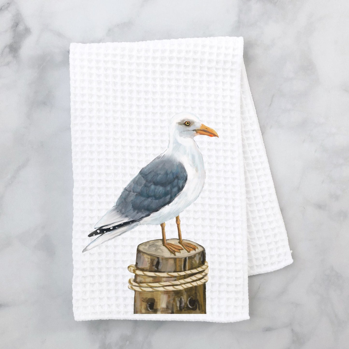 Herring Gull on Dock Kitchen Towel - MerikaArt