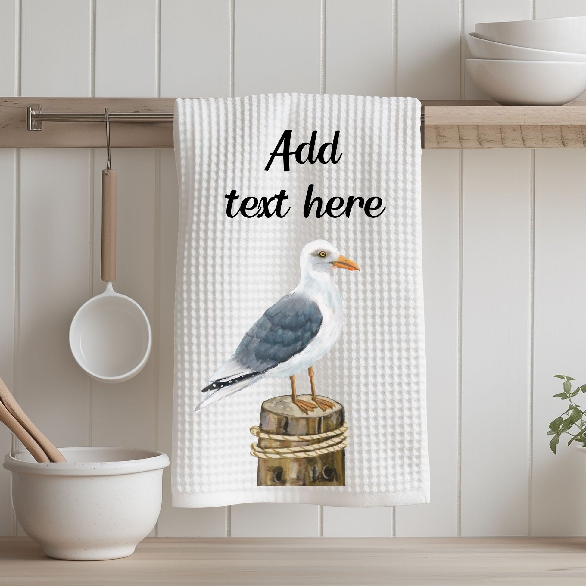 Herring Gull on Dock Kitchen Towel - MerikaArt