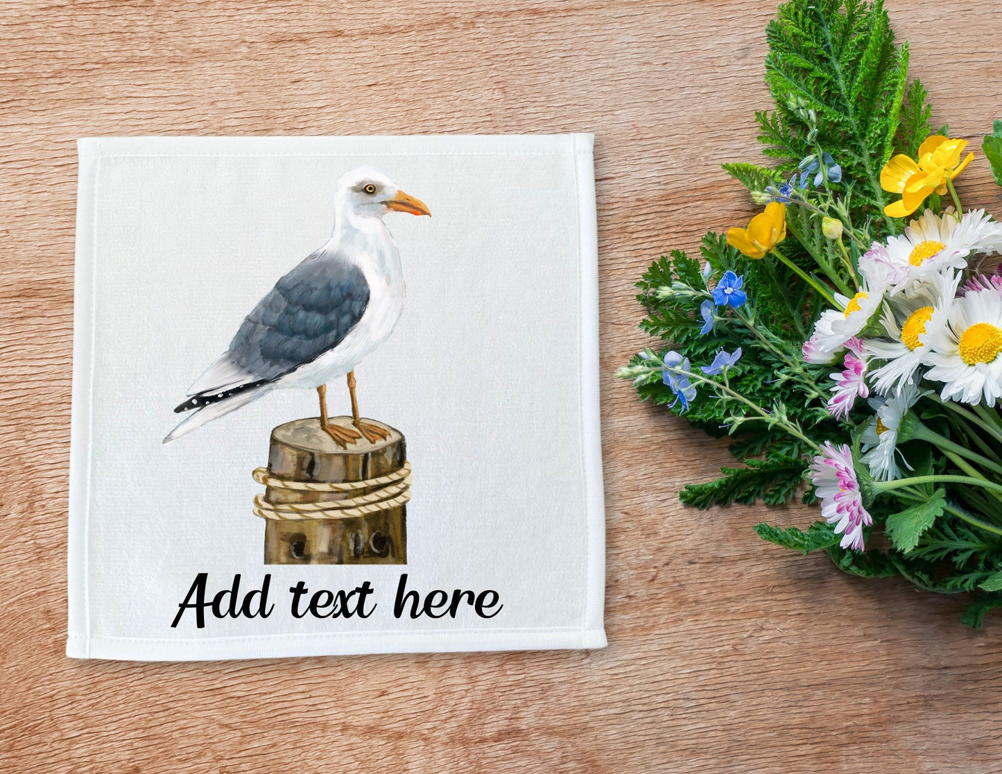 Herring Gull on Dock Post Washcloth - MerikaArt