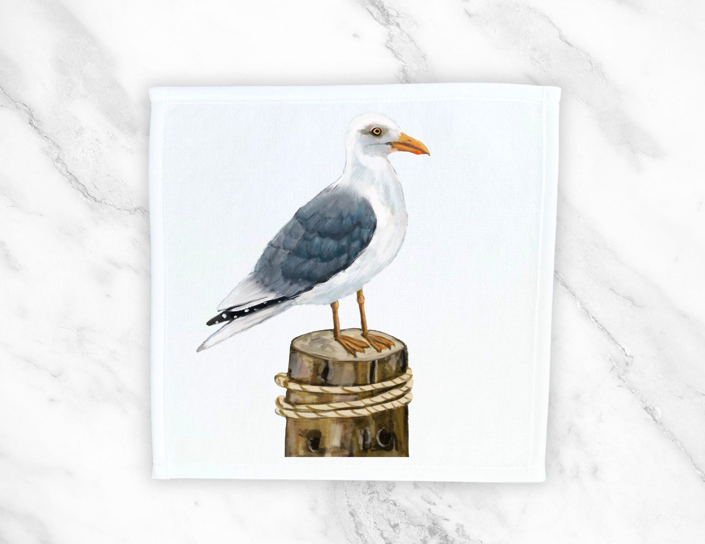 Herring Gull on Dock Post Washcloth - MerikaArt