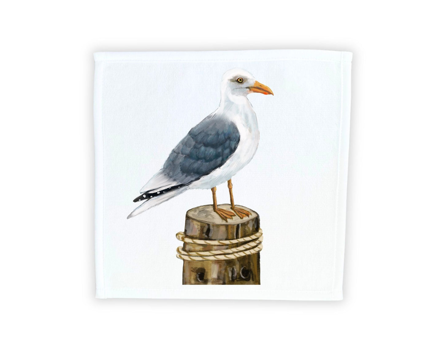 Herring Gull on Dock Post Washcloth - MerikaArt