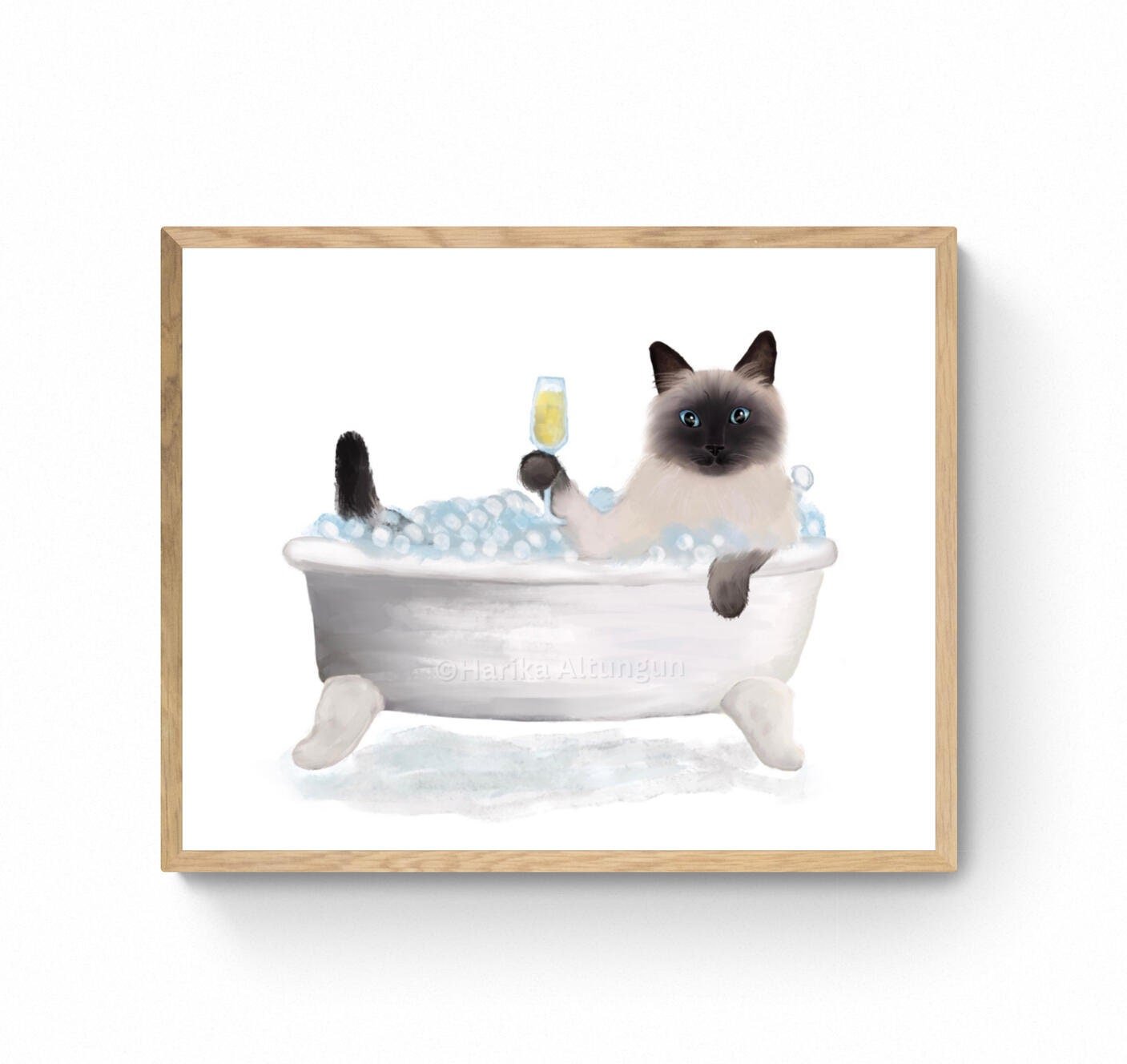 Himalayan Cat Bathroom Art Set of 4, Bathroom Wall Decor, Cute Himalayan Cat In Bath Art, Cat On Toilet Print, Cat Lover Gift, Cat Spa Day - MerikaArt