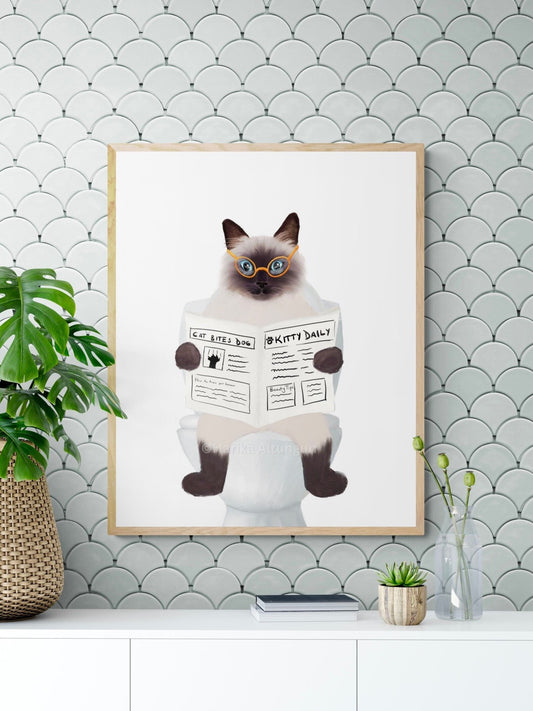 Himalayan Cat On Toilet Print ,Funny Bathroom Decor, Bathroom Cat Painting, Unique Cat Artwork, Cat Lover Gift, Cat Mom Gift - MerikaArt