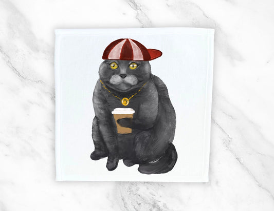 Hip Cat with Coffee Washcloth - MerikaArt