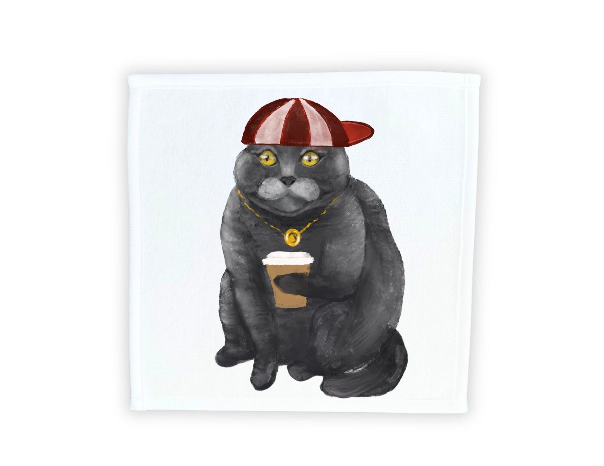 Hip Cat with Coffee Washcloth - MerikaArt