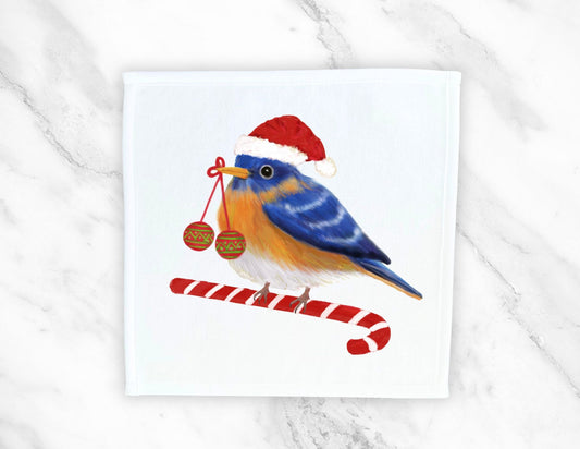 Holiday Bluebird Washcloth | "Candy Cane Cheer" - MerikaArt