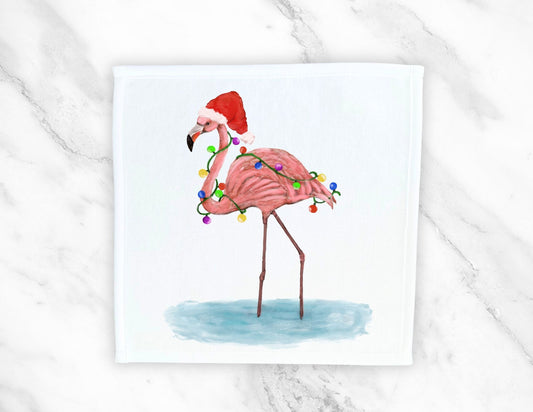 Holiday Flamingo Washcloth | "Festive Flamingo Glow" - MerikaArt