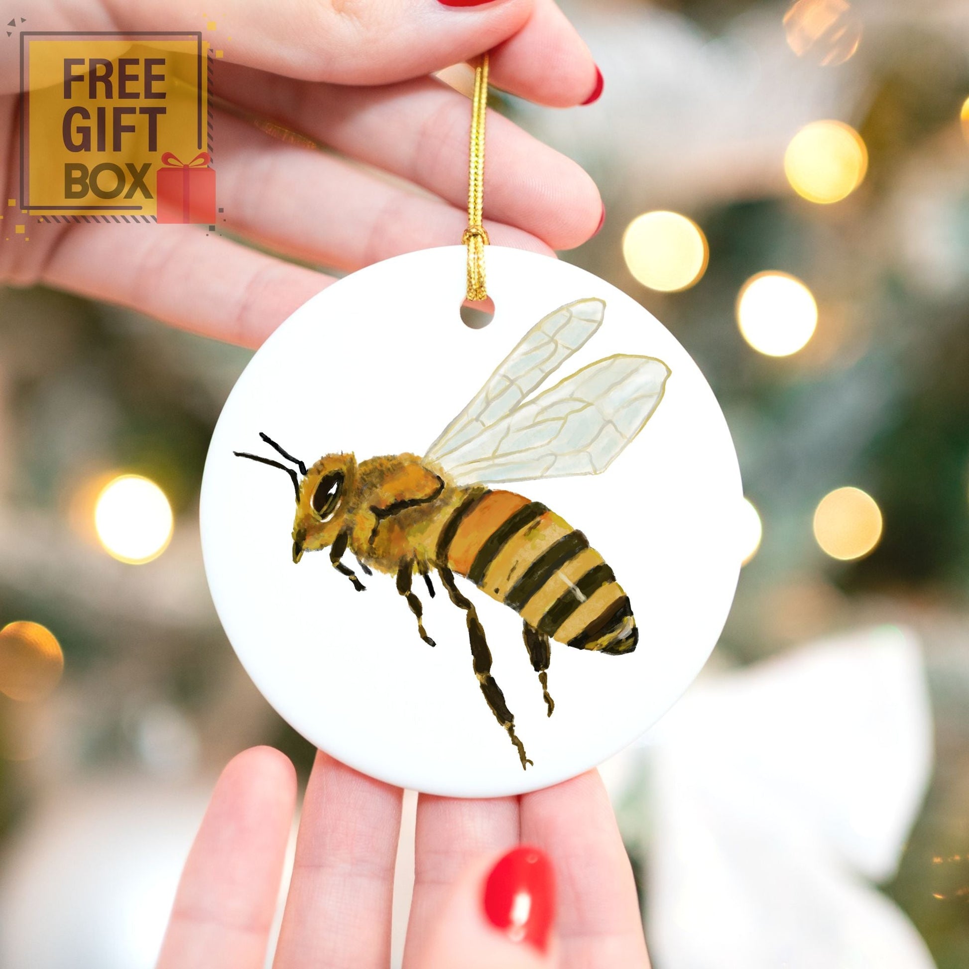 Honey Bee Ceramic Christmas Ornament - MerikaArt