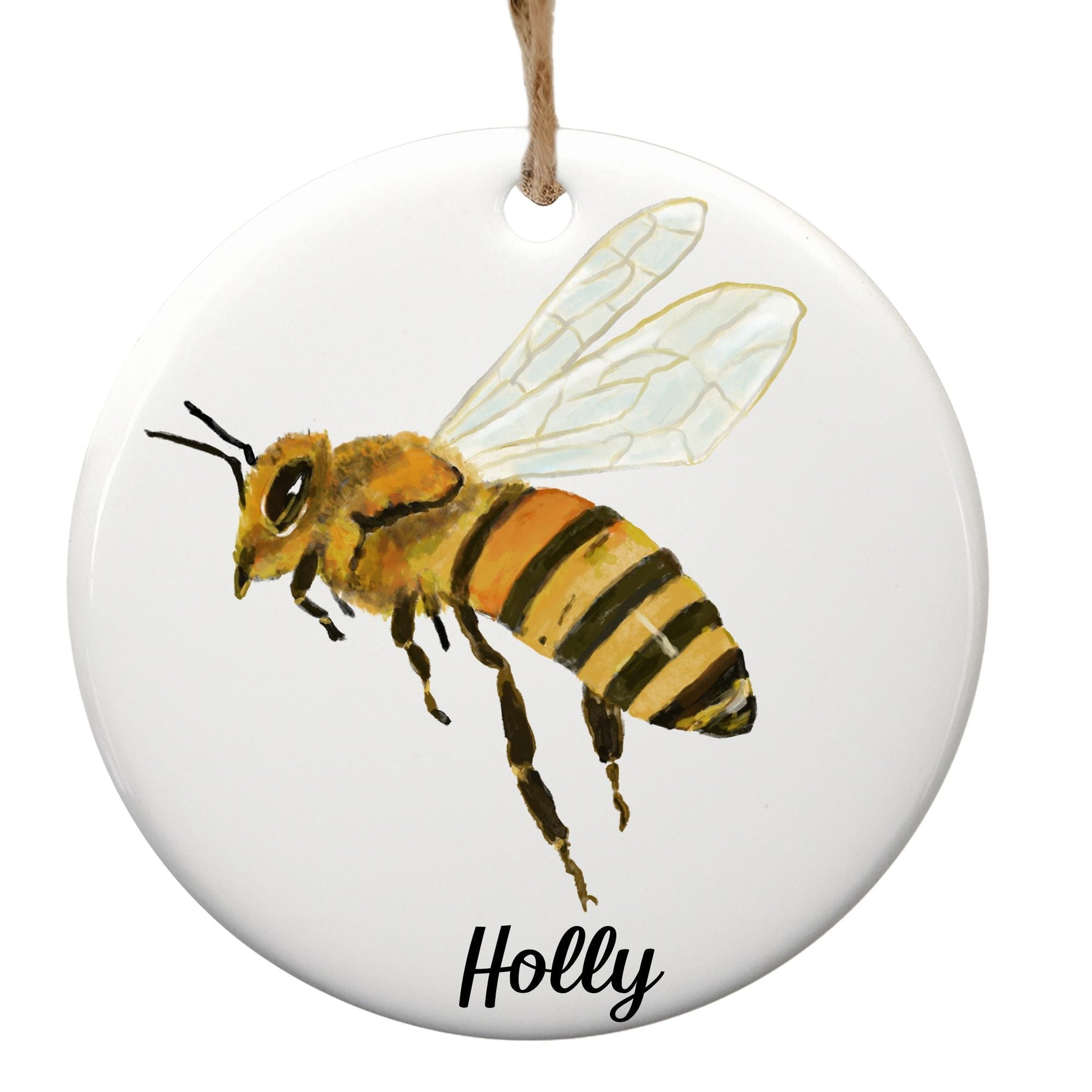 Honey Bee Ceramic Christmas Ornament - MerikaArt