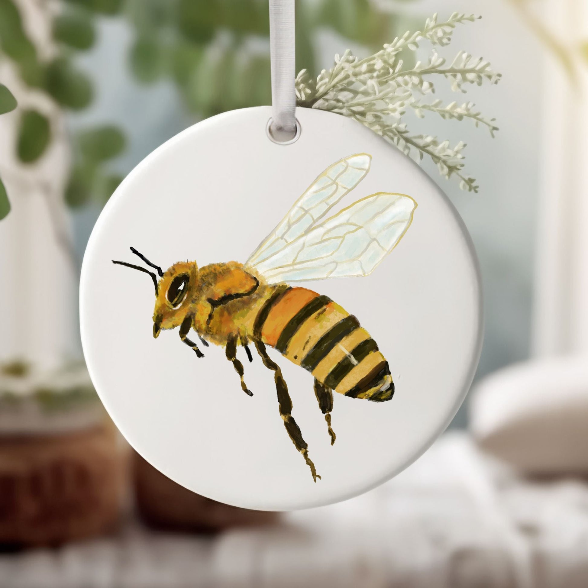 Honey Bee Ceramic Christmas Ornament - MerikaArt