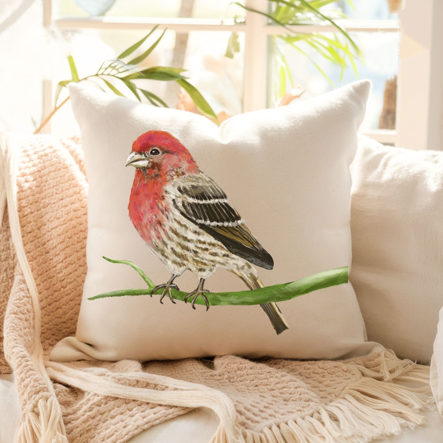 House Finch Bird Pillow - MerikaArt